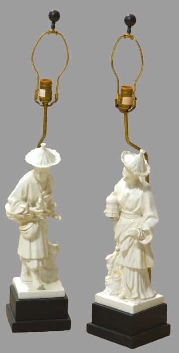 Pair Chapman Blanc De Chine figural table lamps