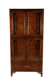 Century Asian style 1-pc walnut finished display cabinet