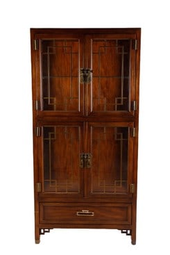 Century Asian style 1-pc walnut finished display cabinet (1 of 6)