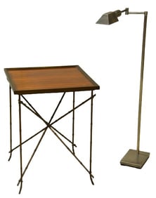 Bamboo form elmwood lamp table, chrome adjustable floor student lamp