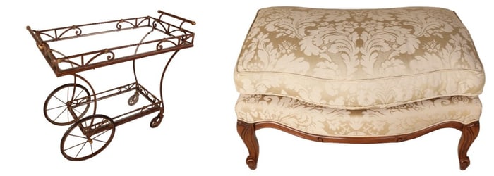 French style upholstered ottoman, Contemporary (2) tier bar cart
