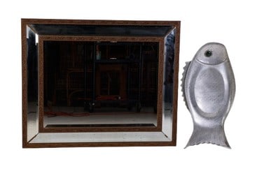 Decorative mirror and metal fish platter
