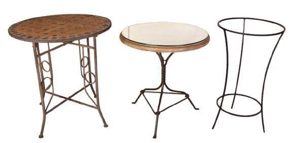 (2) Patio Tables and Ebonized Iron Plant Stand
