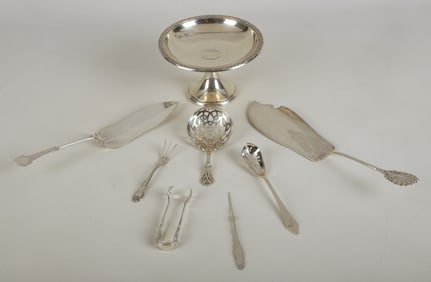 Sterling Silver Compote and Assorted Flatware