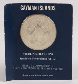 1975 Cayman Islands 50 Dollar Uncirculated Silver Piece