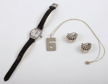 Diamond Pave Watch, Sterling Earrings and Necklace