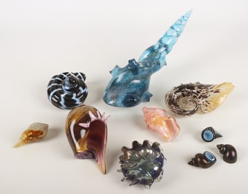 A Collection of Sea Themed Art Glass Sculptures