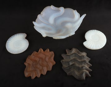 Satin Glass Octopus Relief Bowl, Nautilus Shells, Etc.