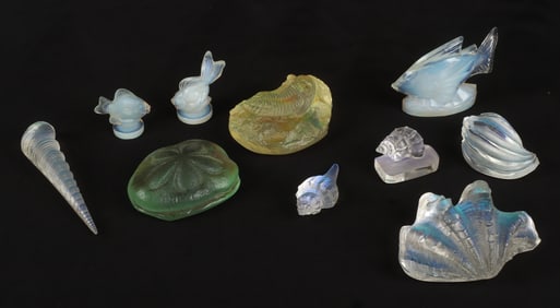 (10) Iridescent Opalescent Art Glass Sea-Theme Figures