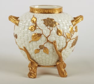 Royal Worcester Double Handled Parcel Gilt Vase