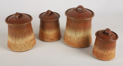 (4) Graduated Studio Pottery Covered Canisters