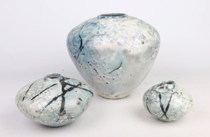 (3) Tim Scull Saggar Fired Pottery Vessels