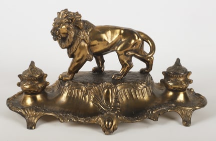 French Style Lion Centered Double Inkwell