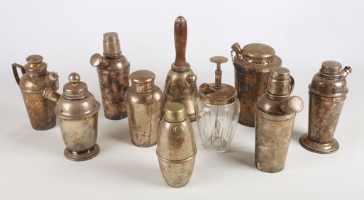 (10) Vintage Silverplated Spouted Cocktail Shakers
