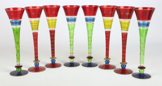(8) Painted and Fluted Champagne Glasses