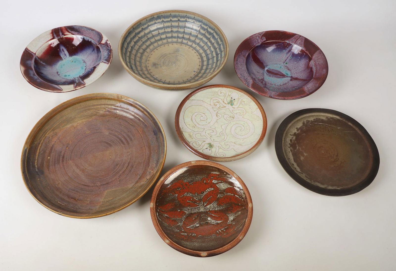 (7) Artist Made Pottery Bowls, Plates and Tray (1 of 8)