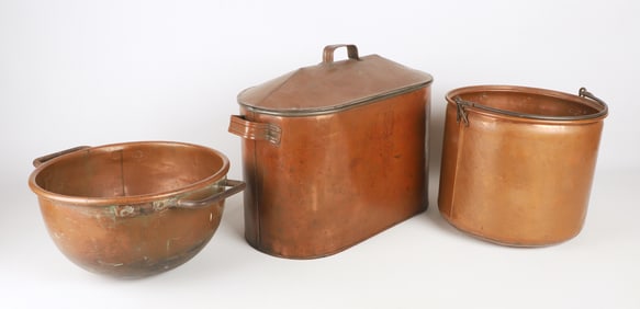 Copper Double Handled Bowl, Pail and Tub