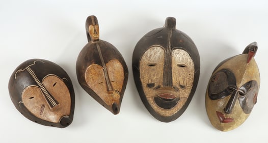 (4) African Fang Style Carved Wood Masks