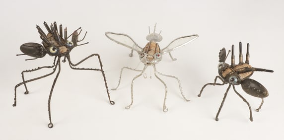 (3) Artist Made Sculptures of Bugs