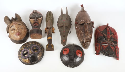 (8) African Style Carved and Painted Wood Masks
