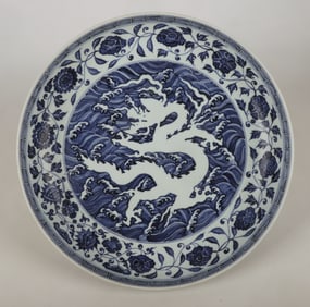 Chinese Blue and White Dragon Charger