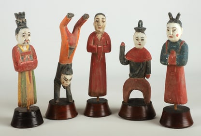Korean Folk Carved Wood Figure Group, 'Kok Du'