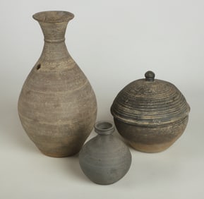 (3) Piece Korean Stoneware Pottery