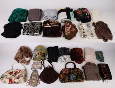 A Collection of Vintage Scarves and Purses