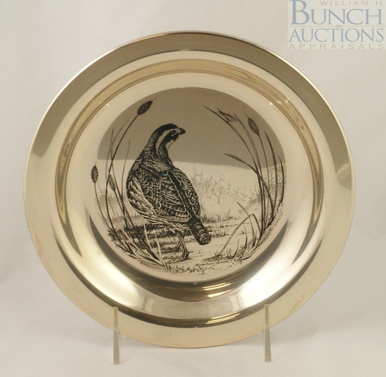 Sterling Silver "Bobwhite" by Richard Evans Young: Sterling Silver "Bobwhite" by Richard Evans Younger limited edition Franklin Mint bird plate, #11943, 6.07 TO, with original presentation box and COA