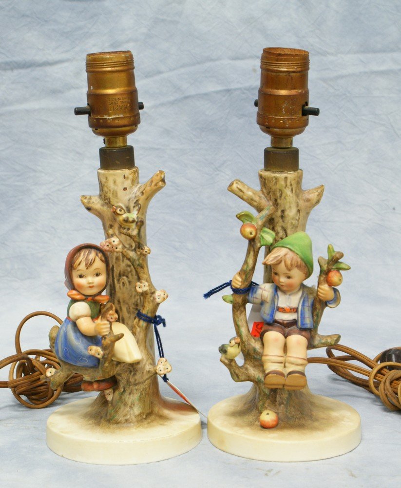 (2) Hummel table lamps, Apple Tree Girl, no 229,: (2) Hummel table lamps, Apple Tree Girl, no 229, Apple Tree Boy, no 230, TMK-310 1/2" tall overall