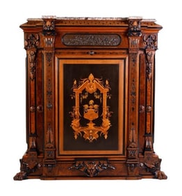 Attr. Allen & Brother Victorian burled walnut inlaid cabinet