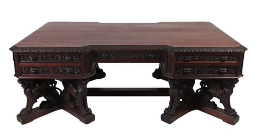 Philadelphia Figural Carved Griffin Partner's Desk