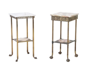 (2) Aesthetic Movement Brass and Onyx Stands