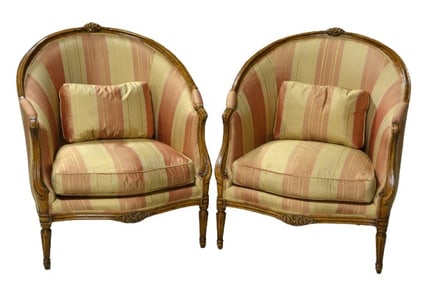 Pair of Minton-Spidell French style Bergere chairs