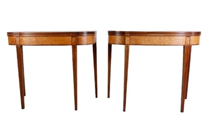 Pair Federal inlaid mahogany games tables