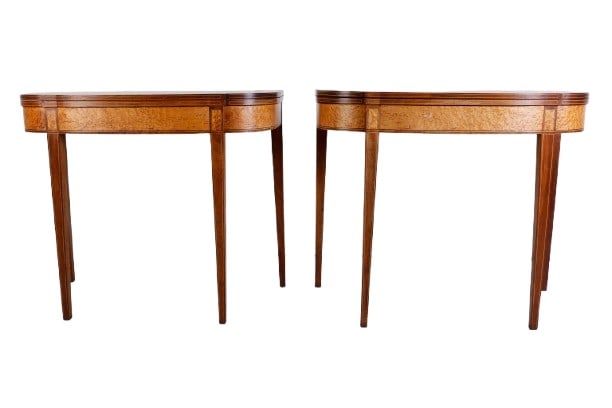 Pair Federal inlaid mahogany games tables (1 of 8)