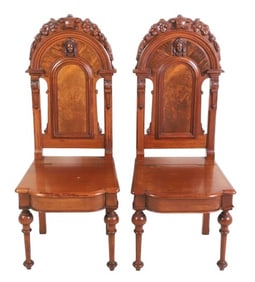 Pair of Carved Victorian hall chairs