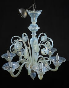 Venetian Murano Opaline Art Glass Chandelier