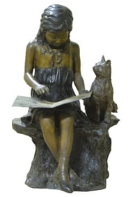 Large Bronze Sculpture "Reading with Kitty"