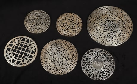 (6) Sterling Mounted Crystal Trivets