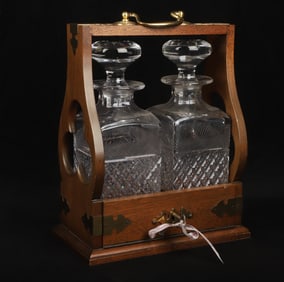 Brass and Oak 2-Decanter Liquor Safe