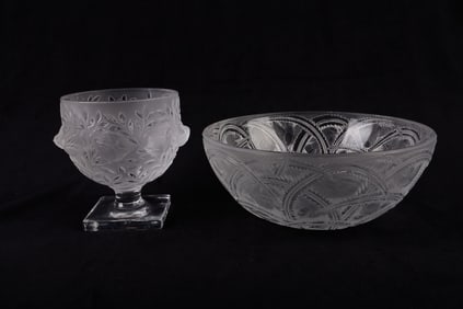 Lalique Pinson Bowl and Footed Compote and Vase