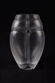 Lalique Crystal Satin Finished Scarab Vase
