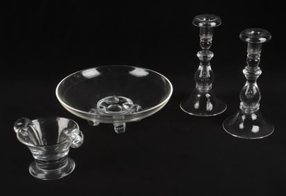 Steuben Footed Center Bowl, Candlesticks and Dish
