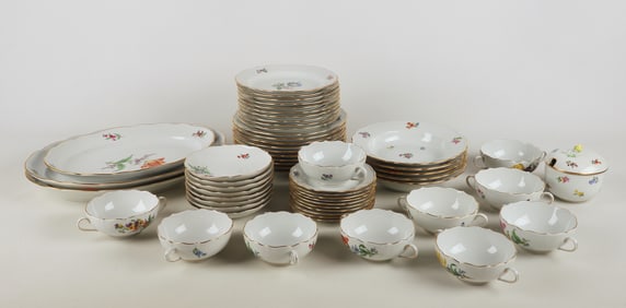 (57) Pieces Floral Decorated Meissen Dinnerware