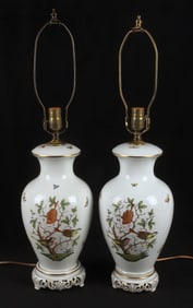 Herend Porcelain Rothschild Bird Lamp Pair