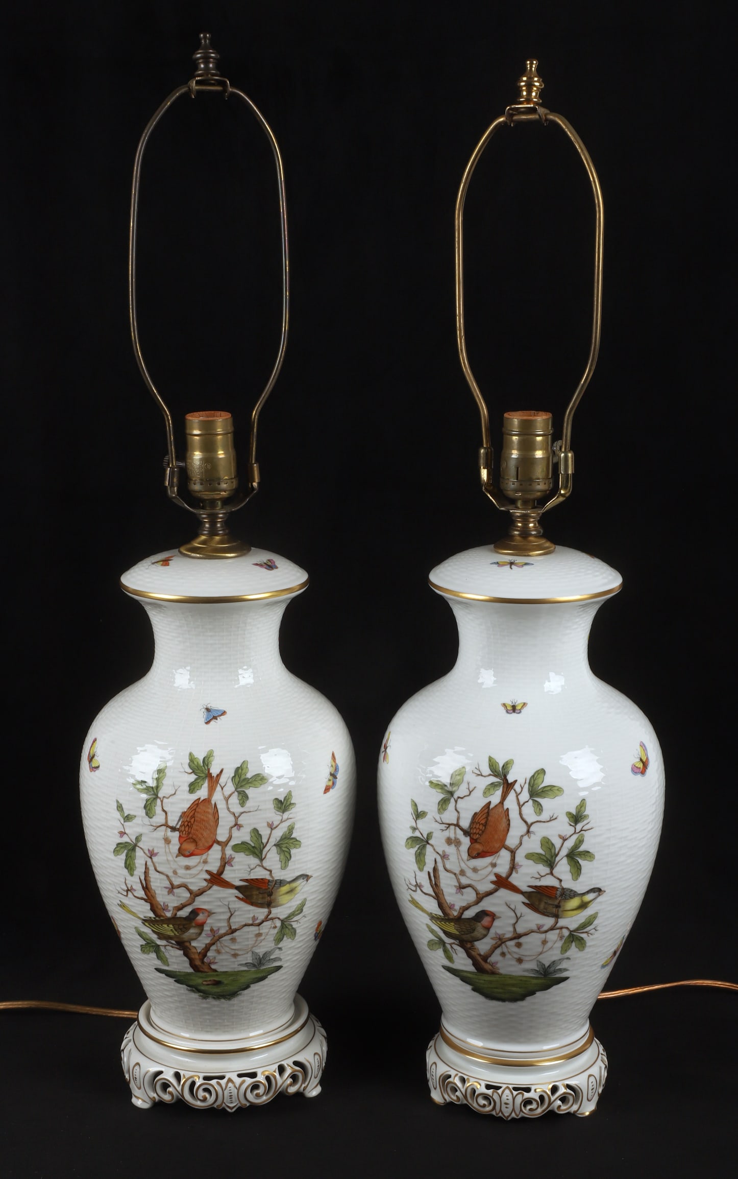 Herend Porcelain Rothschild Bird Lamp Pair (1 of 13)