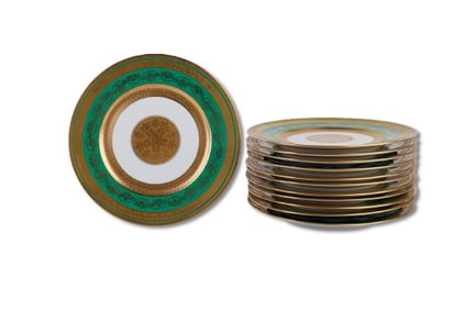 (12) Bohemia Emerald Green and Gilded Place Plates