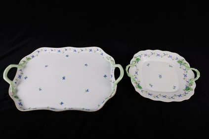 (2) Herend Porcelain Blue Garland Trays