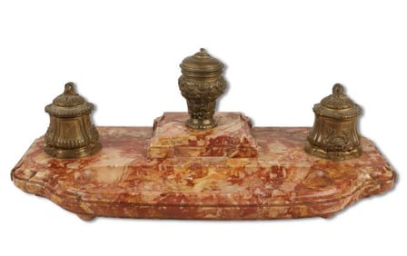 19th C. French Bronze and Marble Inkstand